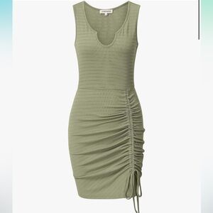 Women ruched bodycon dress small - women’s light green tank dress - ribbed dress